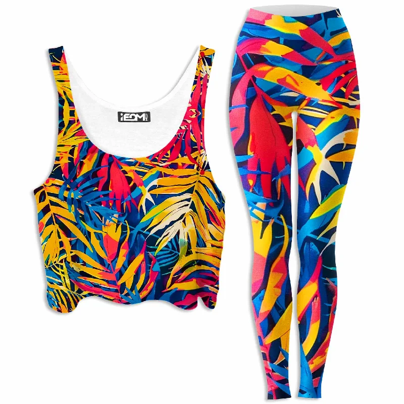 Jungle Folio Crop Top and Leggings Combo Zippered Front Buttoned Front Snap Front