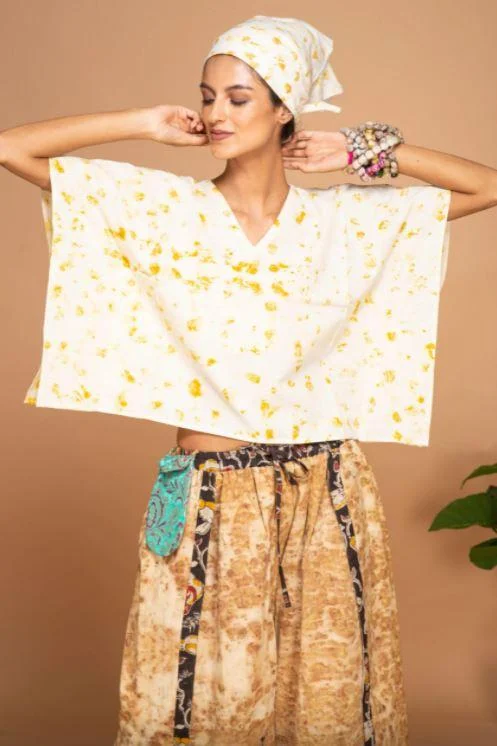 Crop Top-04 White And Yellow Boxy Fit Fitted Loose