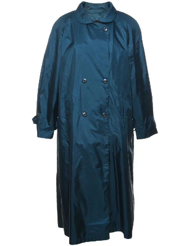 Double Breasted Teal Classic Trench Coat - L Down Puffer Quilted