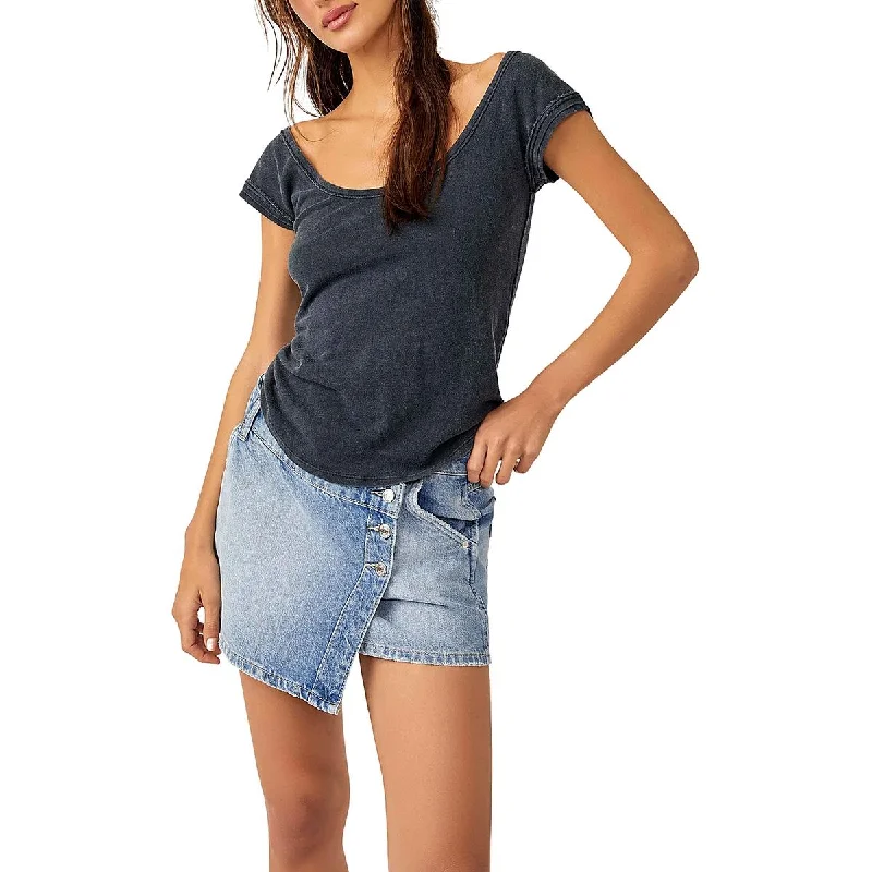 Free People Womens Open Neck Tee Pullover Top Set Sleeve Pullover