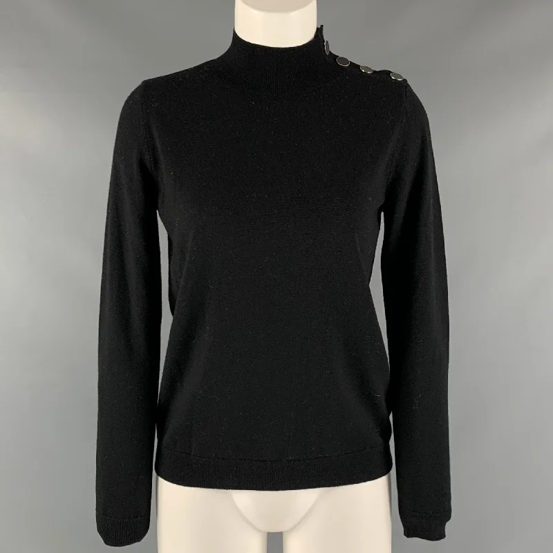 LA MAILLE SEZANE Size XS Black Merino Wool Pullover Ruffle Neck Pullover