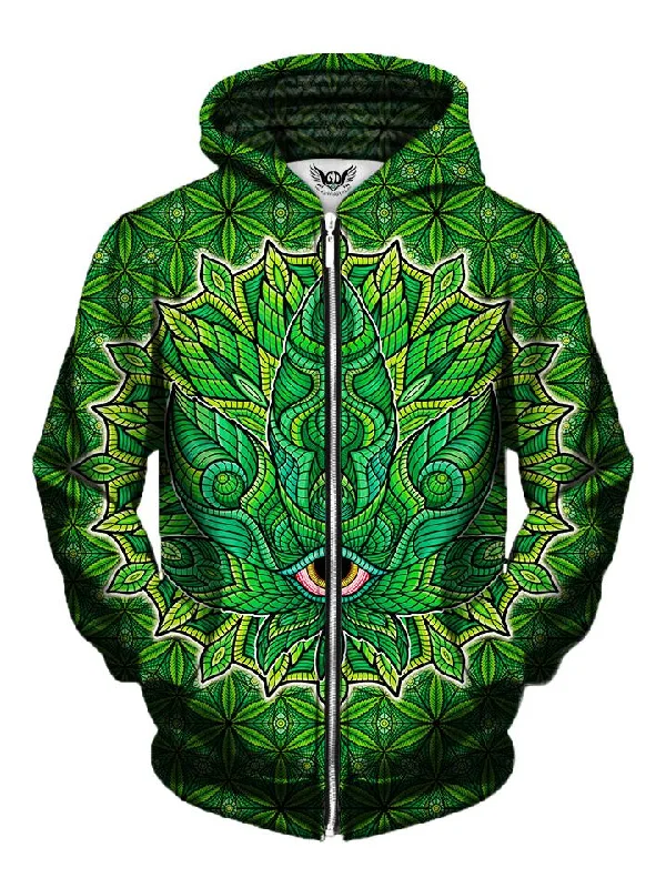 Leaf Zip-Up Hoodie Hoodie with Hem Embroidery Detailed Premium