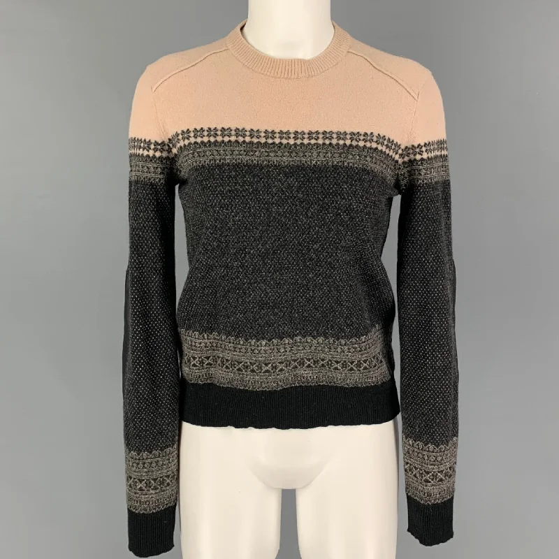 GAULTIER2 Size M Black Khaki Wool Fair Isle Crew-Neck Pullover Solo Sleeve Pullover
