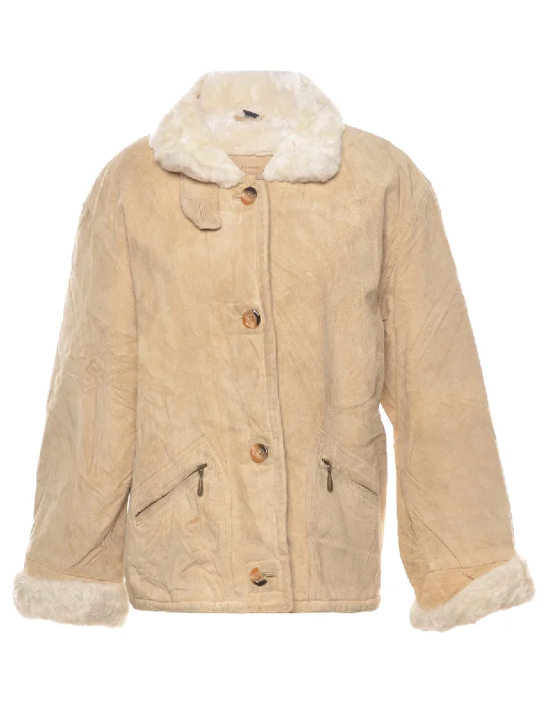 Suede Faux Fur Collar Cropped Coat - M Bolero Crop Top Camisole
