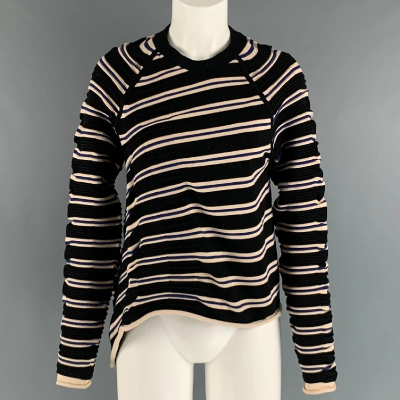 3.1 PHILLIP LIM Size S Navy Black Polyester Blend Stripe Pullover Oblong Neck Pullover 3.1 PHILLIP LIM Size S Navy Black Polyester Blend Stripe Pullover Oblong Neck Pullover
