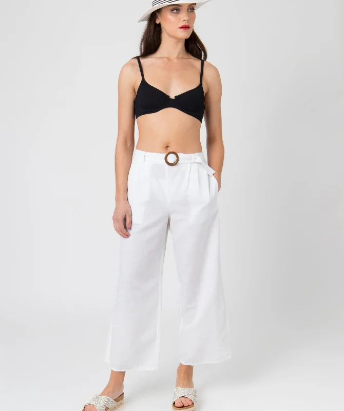 Womens White Linen and Cotton Mix Trousers Trousers Denim Distressed
