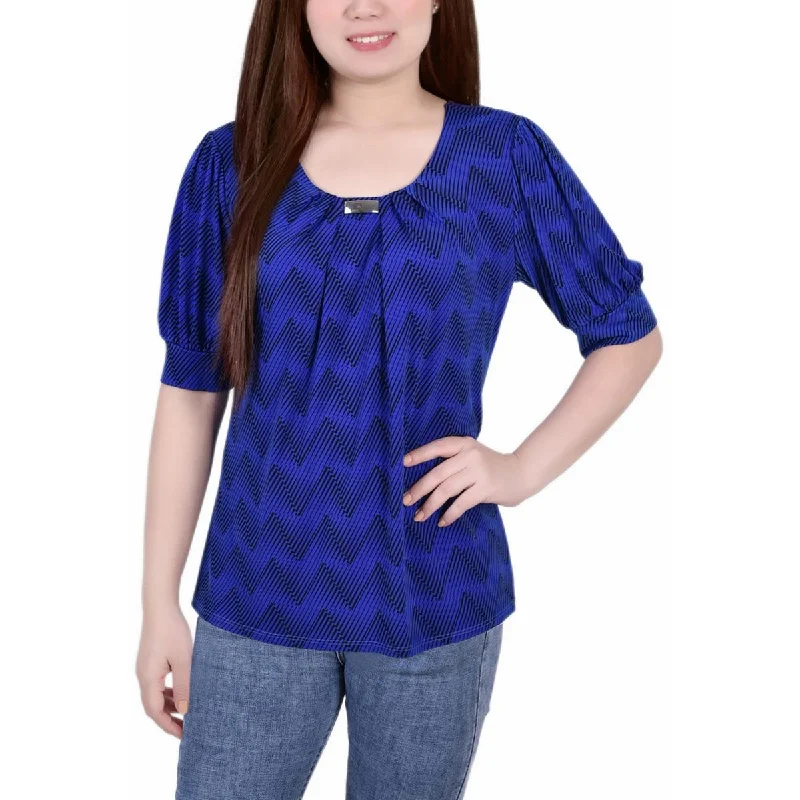 NY Collection Womens Petites Printed Pullover Top Chunky Knit Pullover