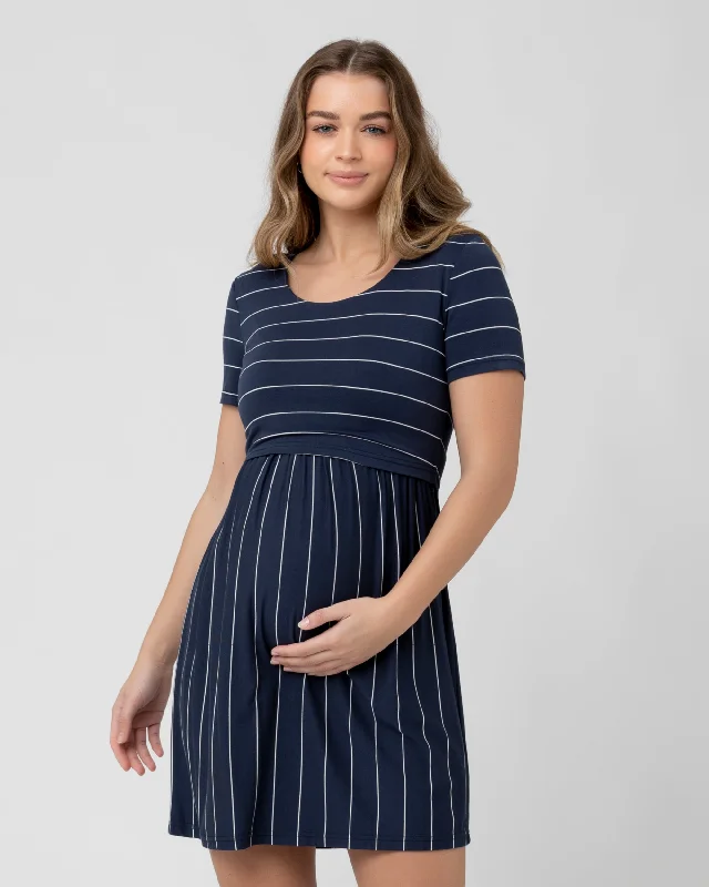 Crop Top Nursing Dress Indigo / White Fleece Nylon Spandex