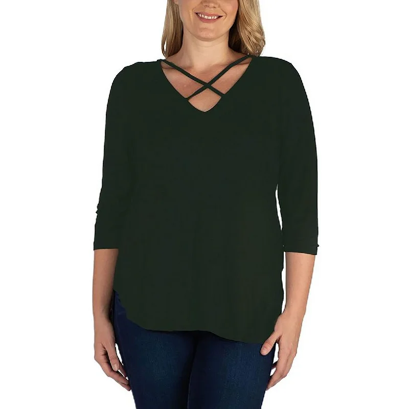 24seven Comfort Apparel Womens Criss-Cross Rayon Pullover Top Peter Pan Collar