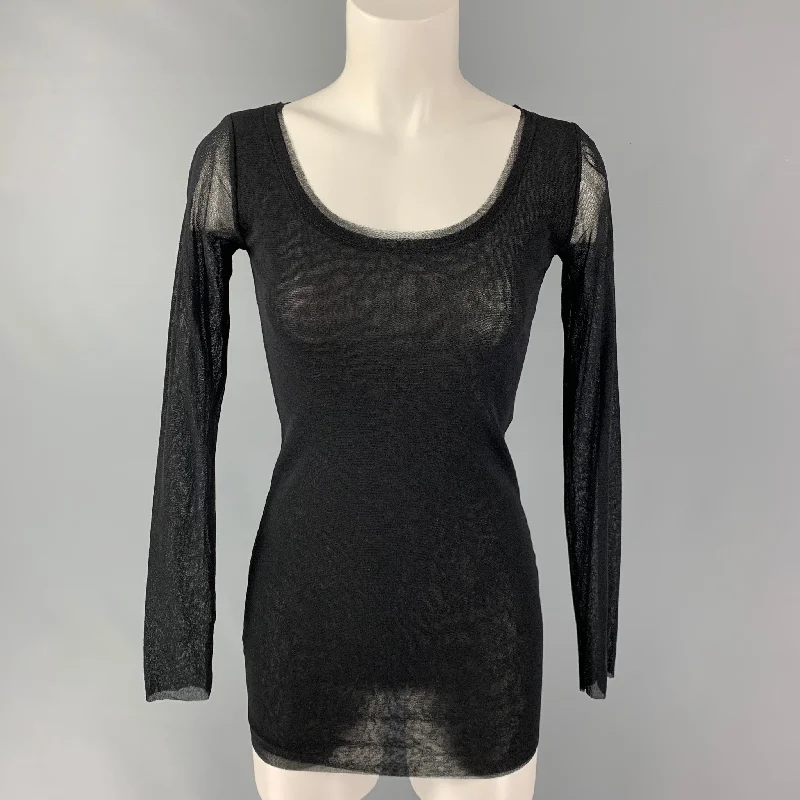 FUZZI Size S Black Nylon Pullover Bateau Neck Pullover