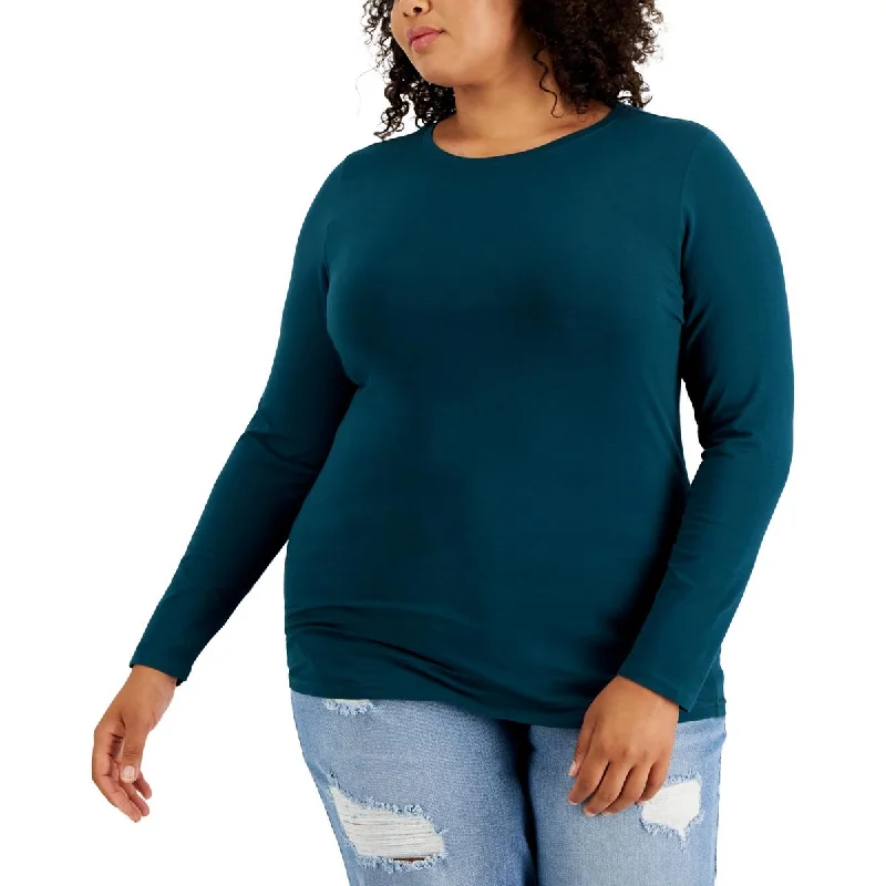 Aveto Womens Plus Stretch Long Sleeve Pullover Top Notched Neck Pullover