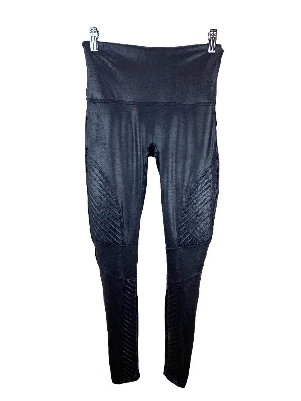 Spanx Women's Faux Leather Moto Legging Black Size L Elegant Textured Leggings