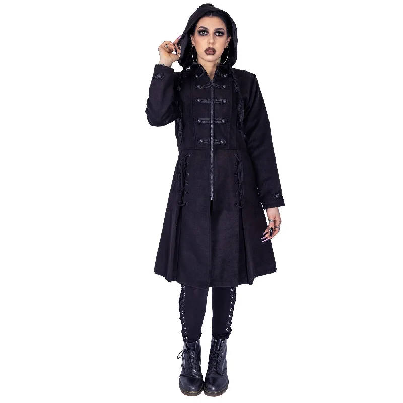 HAUNT COAT - BLACK Suede Faux Fur Shearling