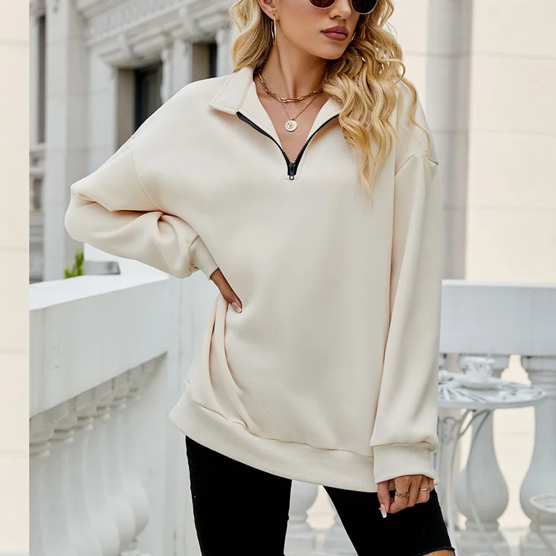 Women Autumn Winter Casual Half-Zipper Pullovers Long Sleeve Sweatshirts Ruffle Sleeve Feminine Women Autumn Winter Casual Half-Zipper Pullovers Long Sleeve Sweatshirts Ruffle Sleeve Feminine