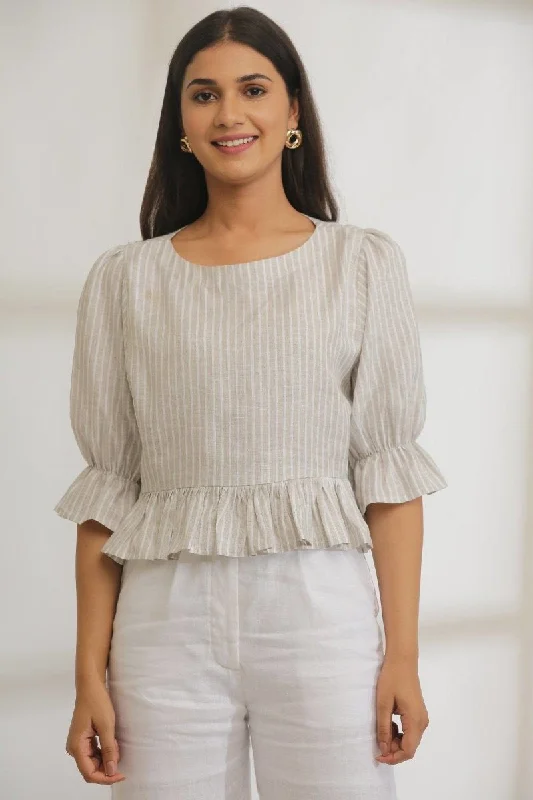 Fun-Frills Striped Hemp Crop Top Layered Multi-layer Single Layer