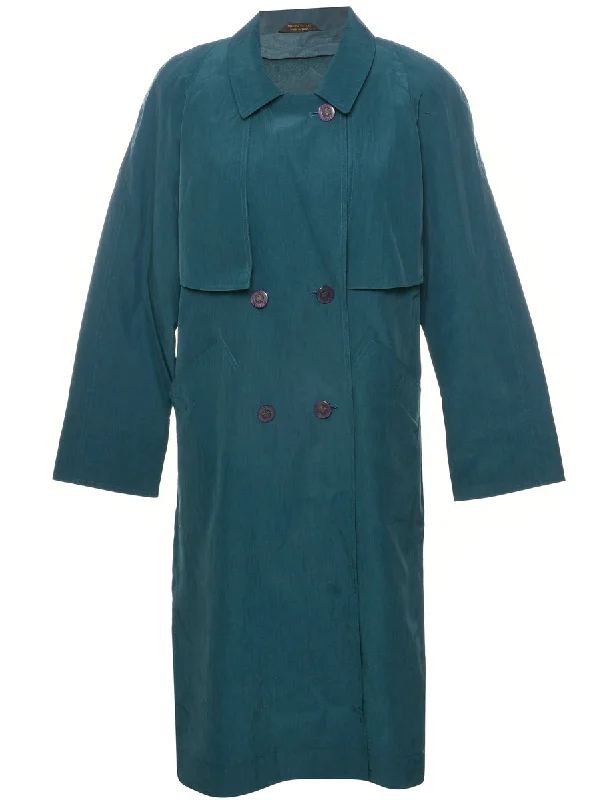Dark Green Trench Coat - L Buttoned Zippered Snapped