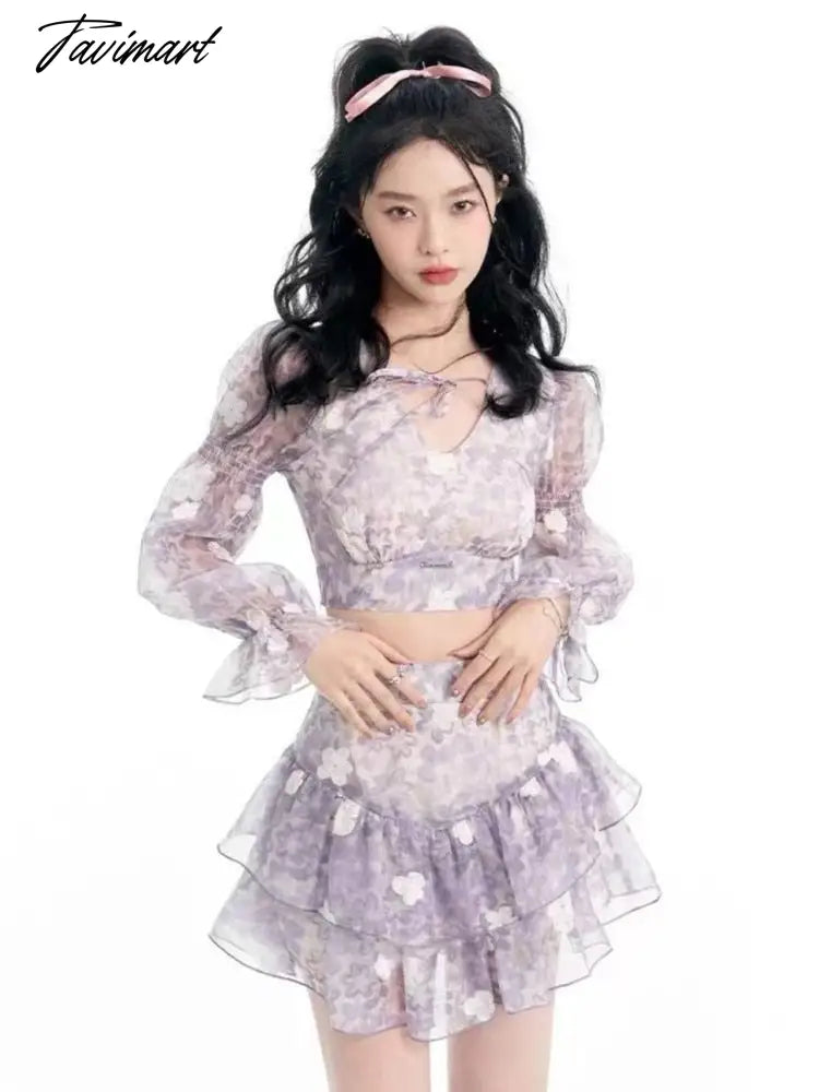 Tavimart Women Purple Blouse+cake Dress 2 Piece Set Summer Elegant Mesh Long Sleeve Crop Top Y2k Suit Korean Sweet Mini Skirt Suit Jersey Fabric Tulle Fabric Batik Fabric Tavimart Women Purple Blouse+cake Dress 2 Piece Set Summer Elegant Mesh Long Sleeve Crop Top Y2k Suit Korean Sweet Mini Skirt Suit Jersey Fabric Tulle Fabric Batik Fabric