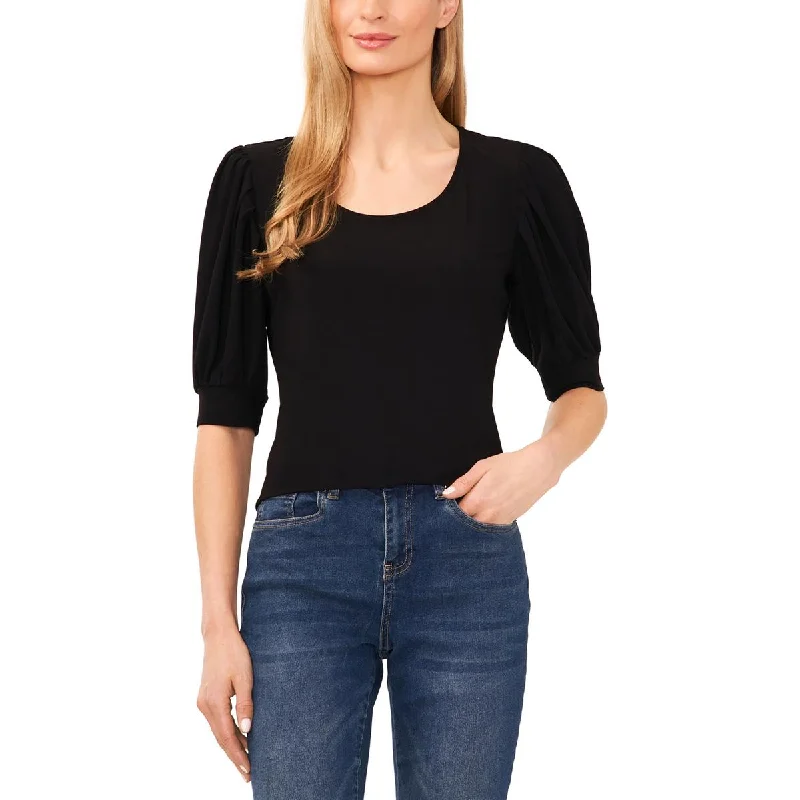CeCe Womens Scoop Neck Puff Sleeve Pullover Top Boat Neck Sweater