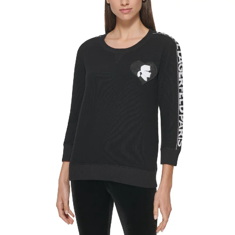 Karl Lagerfeld Paris Womens Patch Logo Pullover Sweater Lapel Neck Sweater