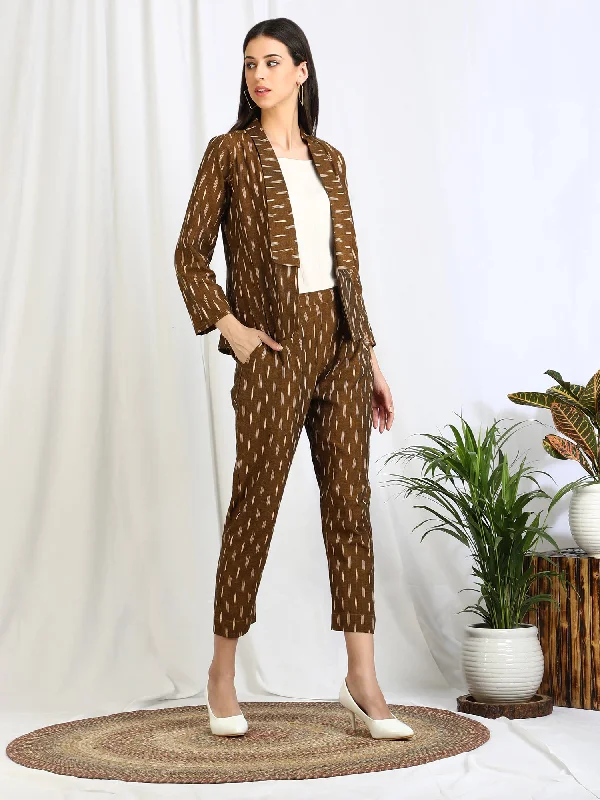 Co-ord Set Olive Ikat Blazer with Trousers Trousers Party Sparkling