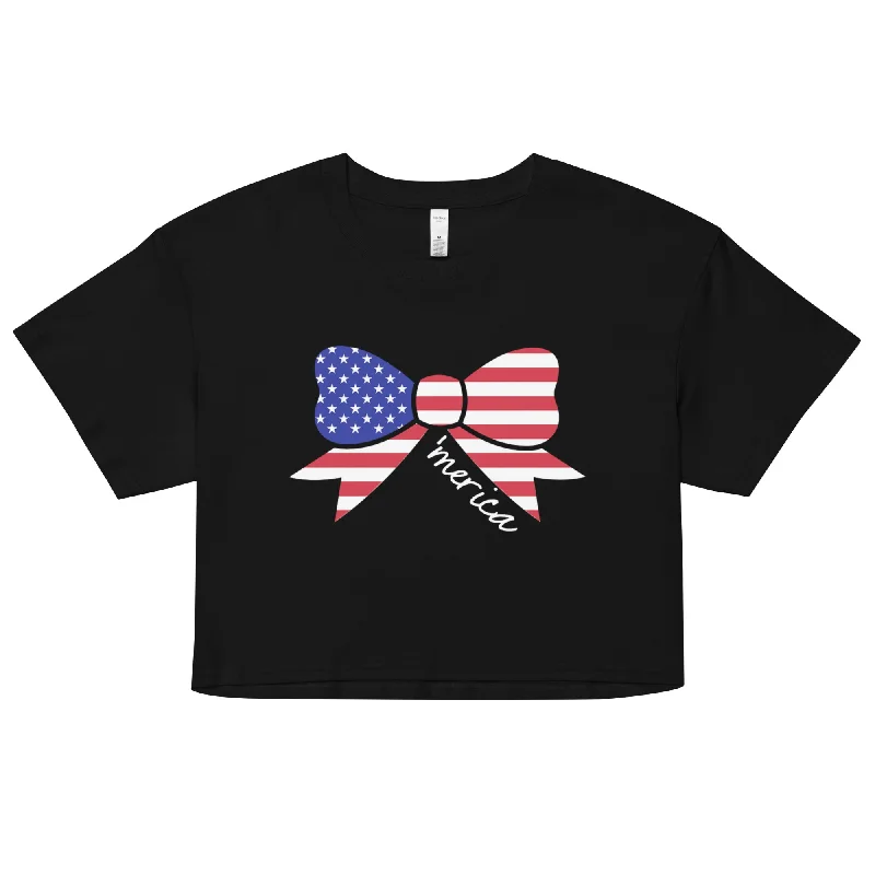 Merica' Bow Women's Crop Top Striped Floral Plaid
