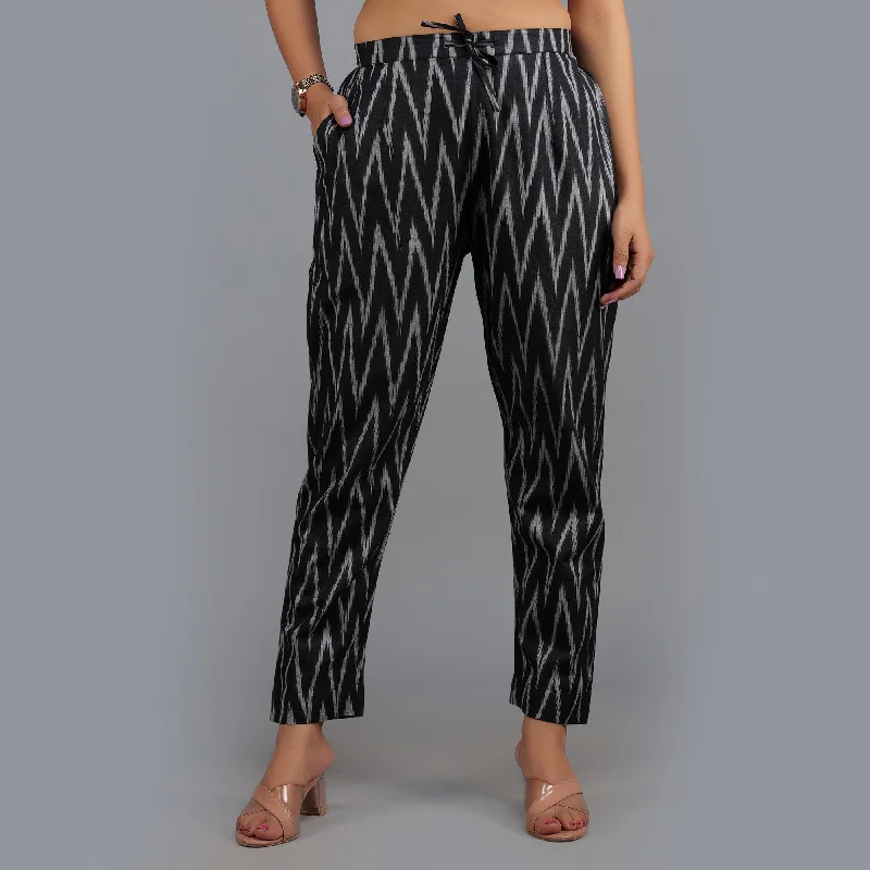 Darzaania Black & Grey Handloom Cotton Trousers Trousers Seasonal Trendy