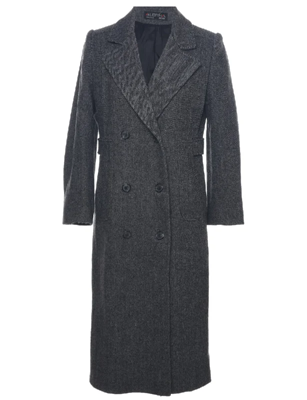 Herringbone Tweed Wool Coat - M Solid Print Jacquard