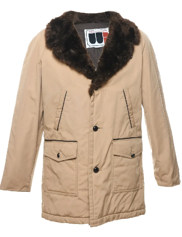 Single Breasted Faux Fur Trim Coat - S Down Puffer Quilted
