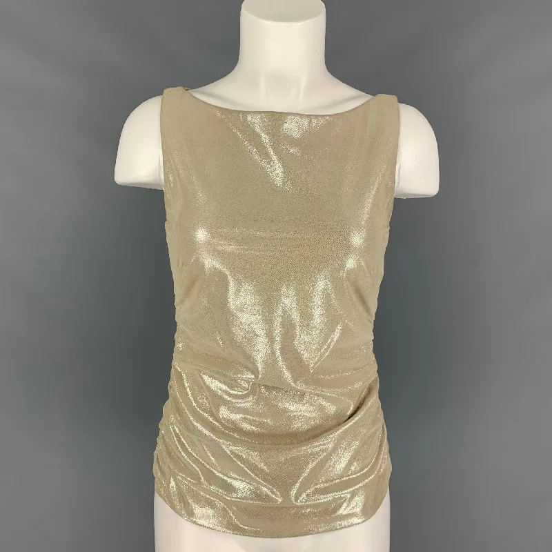 RALPH LAUREN Size 2 Beige Silver Suede Ruched Goat Sleeveless Pullover Polo Neck Sweater RALPH LAUREN Size 2 Beige Silver Suede Ruched Goat Sleeveless Pullover Polo Neck Sweater