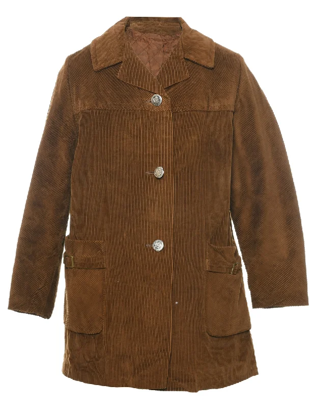Corduroy Brown Coat - M Satin Silk Chiffon
