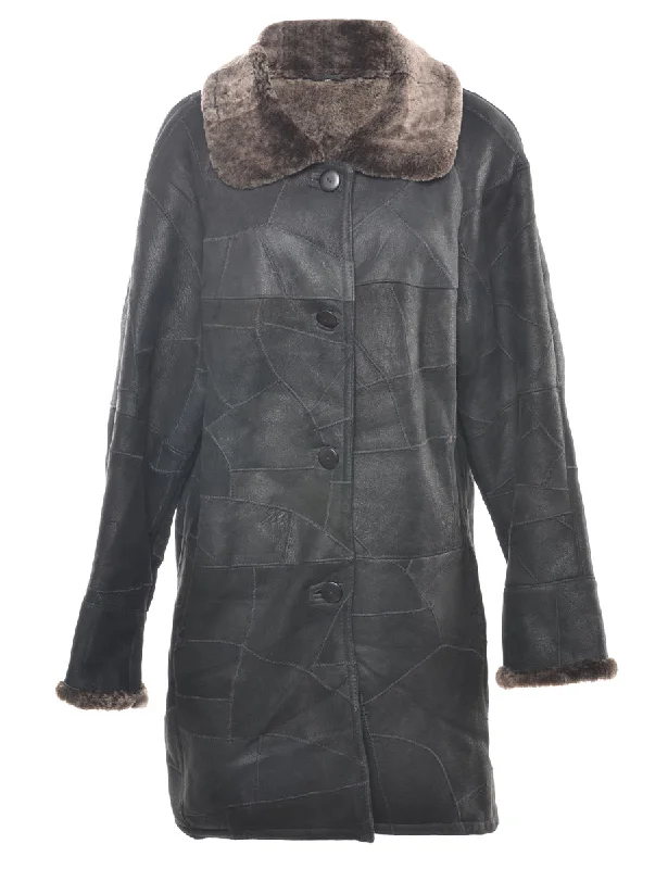 Single Breasted Shearling Lining Coat - L Plaid Tartan Floral