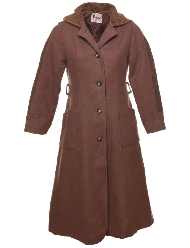 Hooded Wool Coat - S Print Jacquard Embroidered