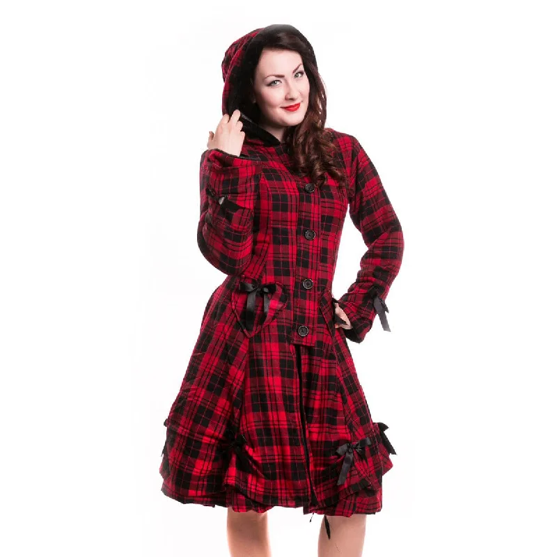 ALICE COAT - RED CHECK Denim Leather Suede