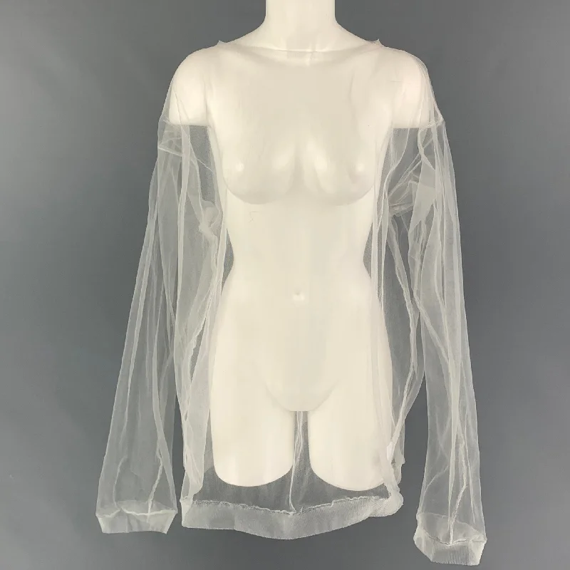 DRIES VAN NOTEN Size S Silver Polyamide Oversized Pullover - Womens Spaghetti Sleeve Top DRIES VAN NOTEN Size S Silver Polyamide Oversized Pullover - Womens Spaghetti Sleeve Top