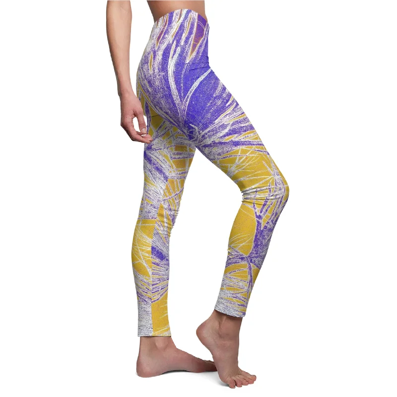 Custom Artwork Women's Leggings Yellow/Lilac Stylish Patterned Active Leggings