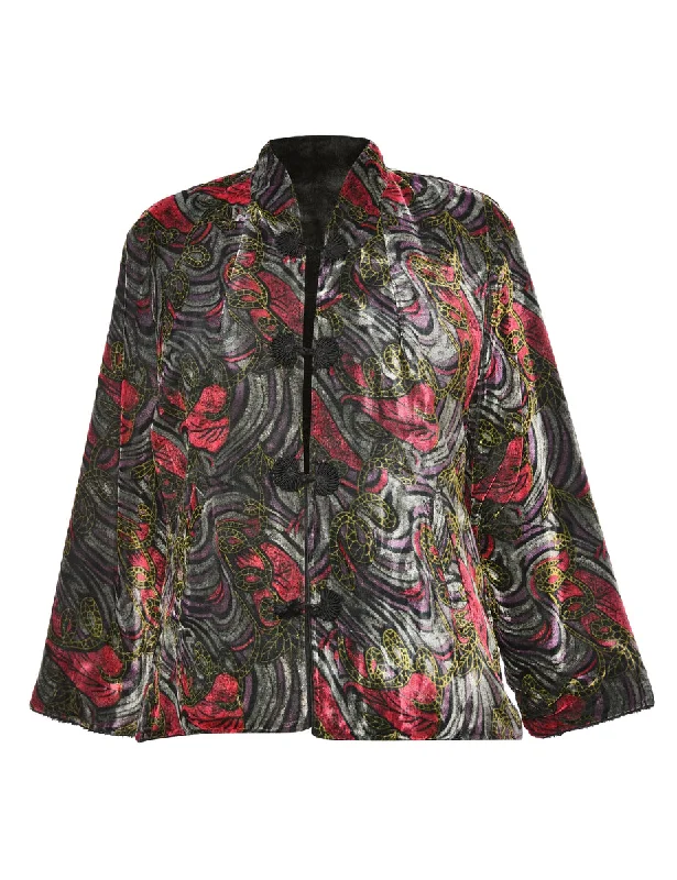 Floral Multi-Colour Coat - M Vent Hem Cuff