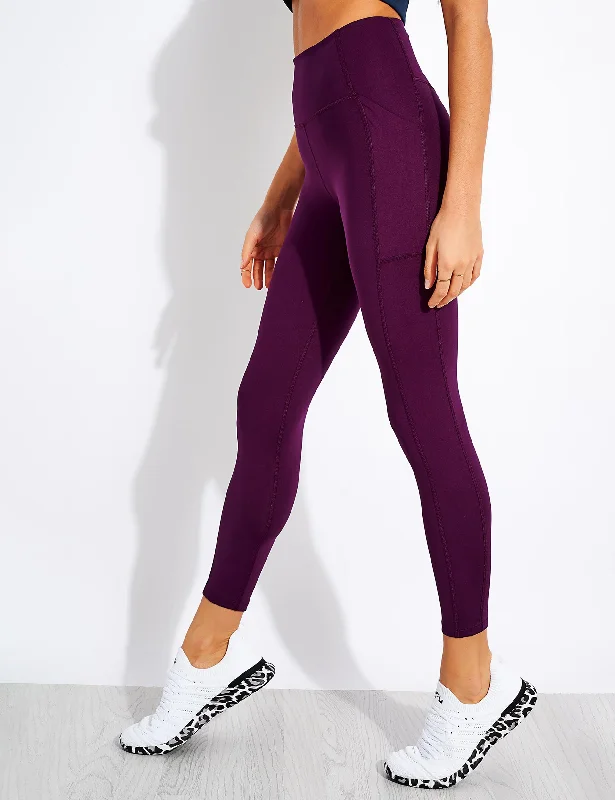 High Waisted 7/8 Pocket Legging - Plum Comfortable Full-Body Compression Leggings