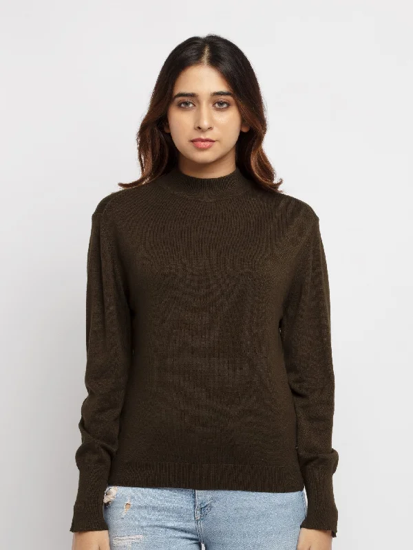Women's High Neck Pullover Gathered Sleeve Pullover