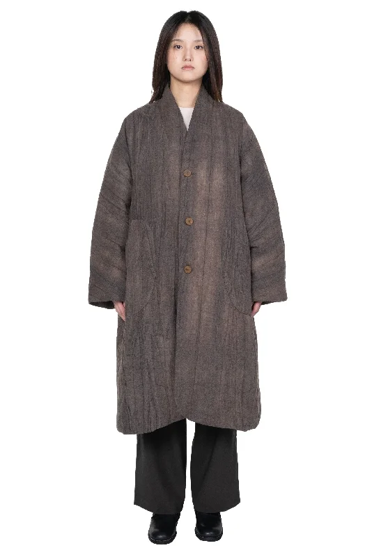 Mud Brown Padded Long Coat Kimono Robe Cloak