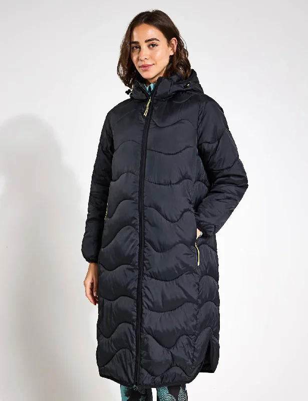 Stormwear Quilted Hooded Longline Puffer Coat - Black Bodycon Sheath Shift