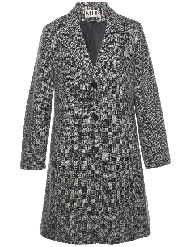 Patterned Wool Coat - M Buttoned Toggled Snapped