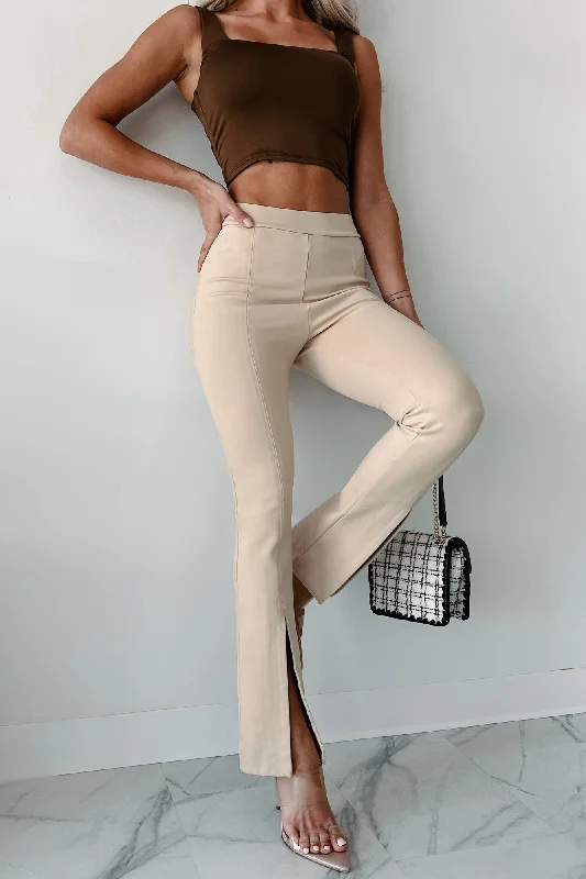 Office Favorite Split Front Leggings (Taupe) Stylish Printed Stretch Leggings