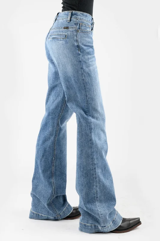 Stetson Womens 214 Trouser Back Welt Blue Cotton Blend Jeans Trousers Ceremony Elegant