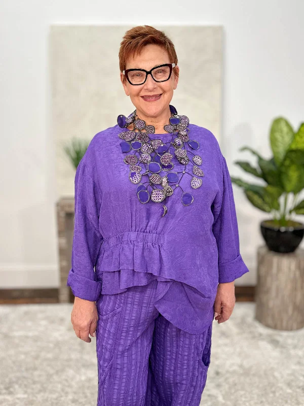 Elastic Pullover, Purple Jacquard Open Neck Pullover