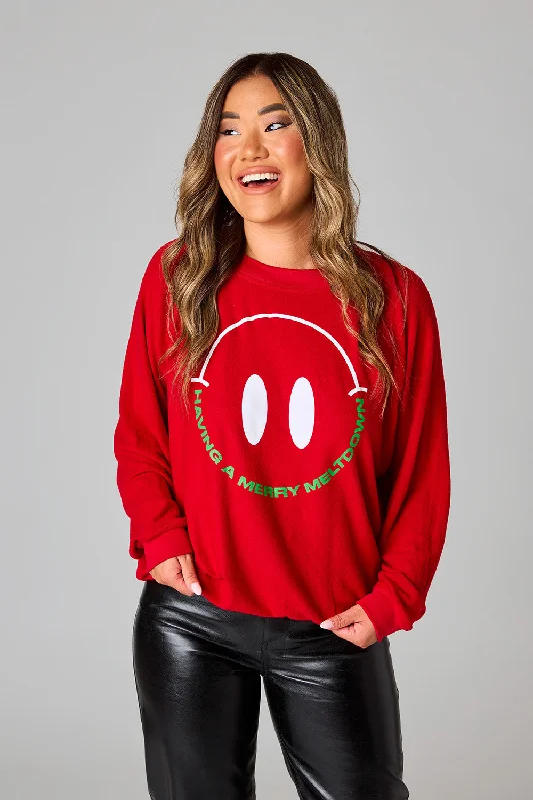 Gene Graphic Sweatshirt - Happy Face Meltdown Hoodie with Belted Waist Structured Tailored