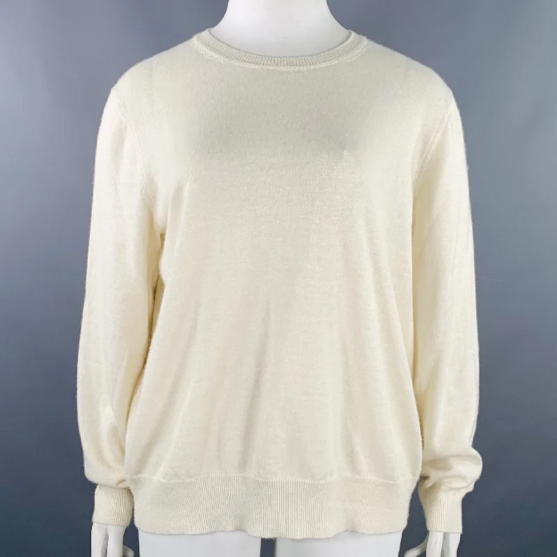 THE ROW Size L Cream Linen Cashmere Pullover Sheath Sleeve Elegant