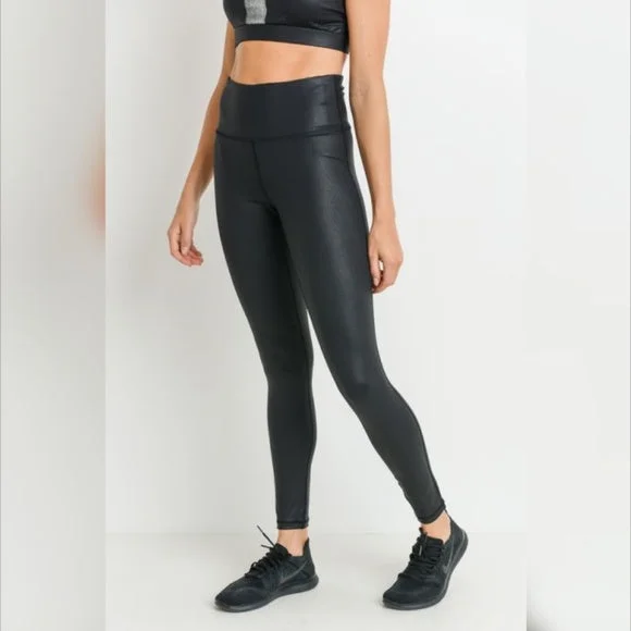 Black Foil Leggings Trendy Full-Length Leggings
