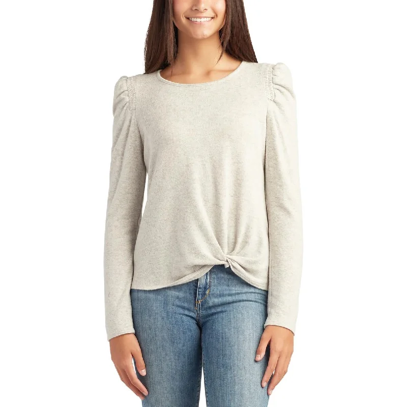 BCX Womens Juniors Tie Front Puff Sleeve Pullover Top Honey Neck Pullover