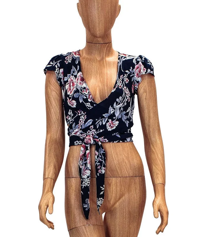 Floral Front Tie Crop Top Rayon Fabric Velvet Fabric Corduroy Fabric