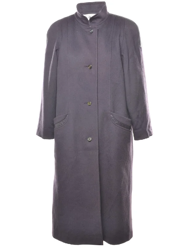 Purple Classic Single-Breasted Wool Coat - L Wool Cashmere Tweed